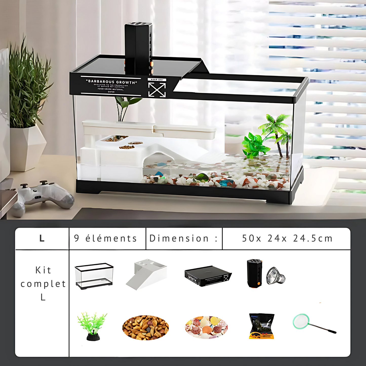 Terrarium Vivarium pour Tortues – Bac Moderne avec Plateforme