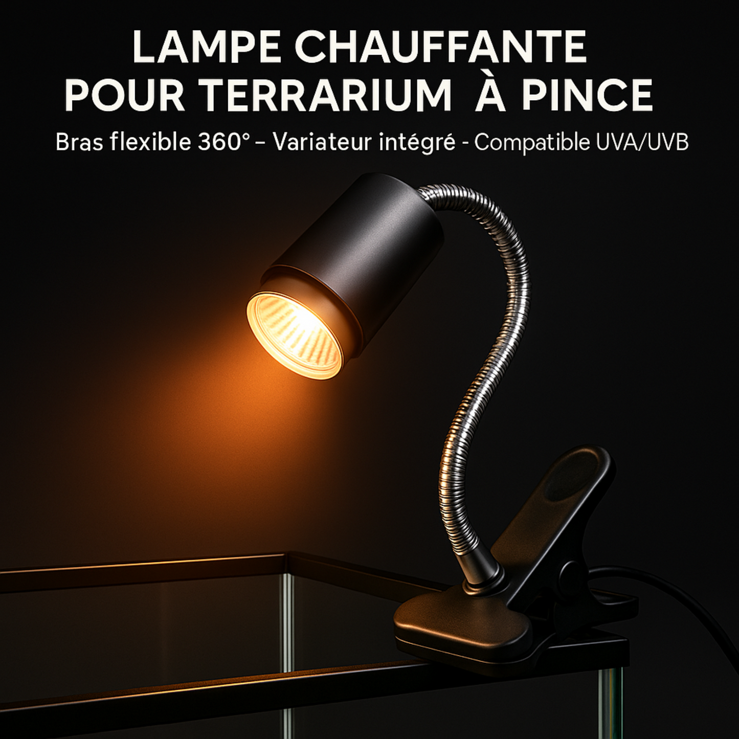 Lampe Chauffante pour Terrarium à Pince – Bras Flexible & Variateur
