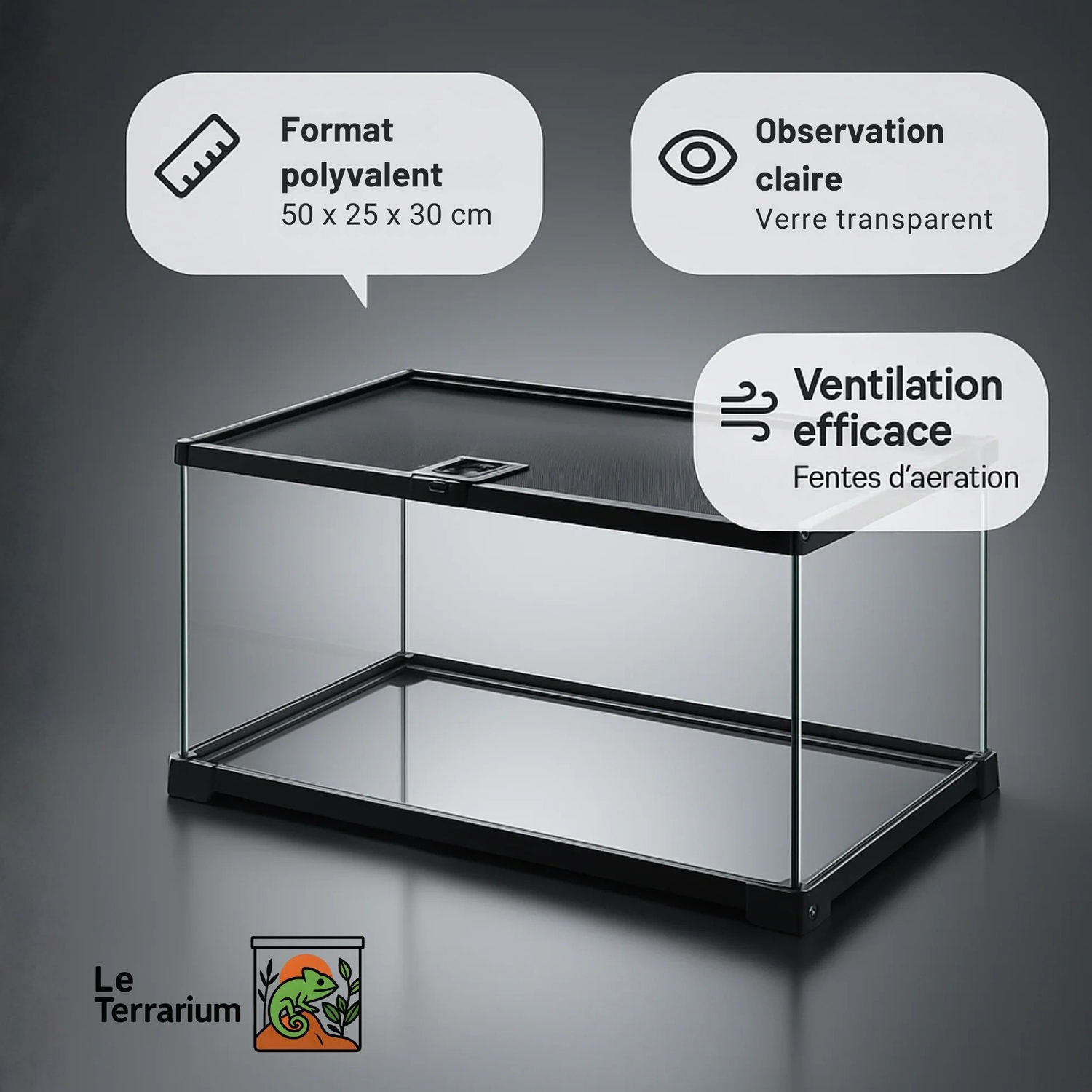 Terrarium avec Couvercle Coulissant (50 × 25 × 30 cm)