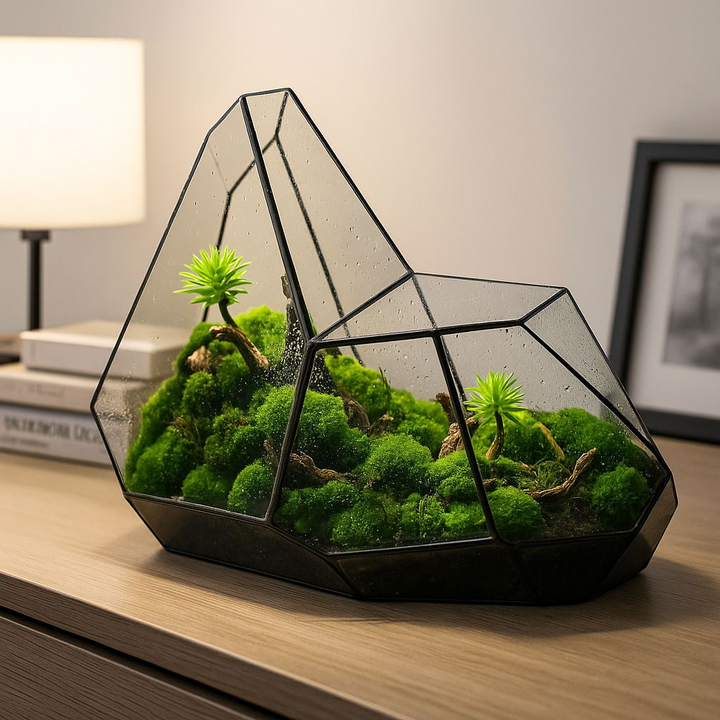 Terrarium Plante Biosphère en verre – style moderne et géométrique