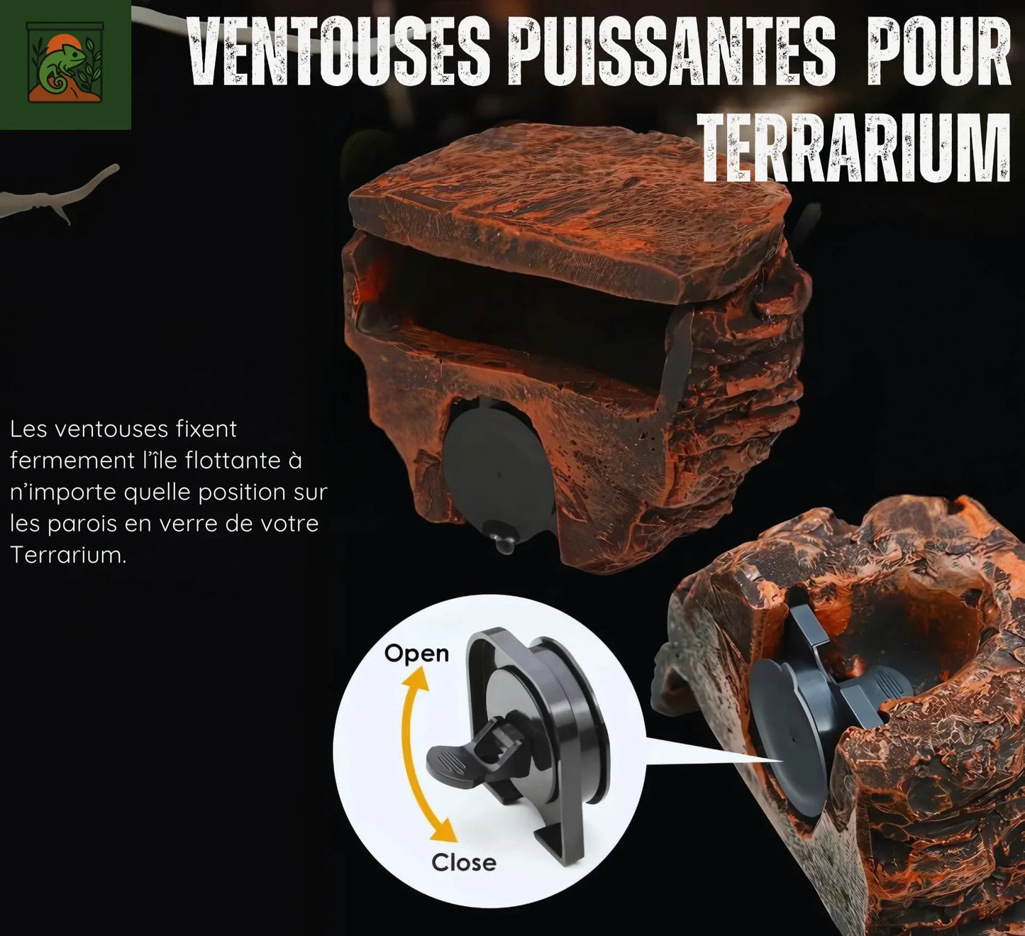 Cachette en Roche pour Terrarium – Abri Suspendu pour Réptiles