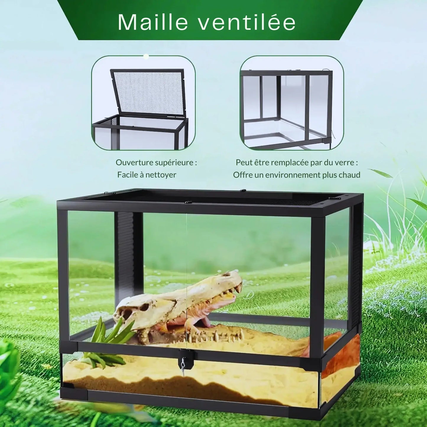 Grand Terra en verre 90×45×45 cm – Terrarium 50 Gallons