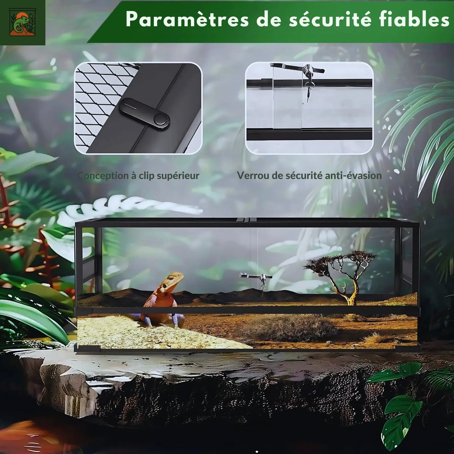 Grand Terra en verre 90×45×45 cm – Terrarium 50 Gallons