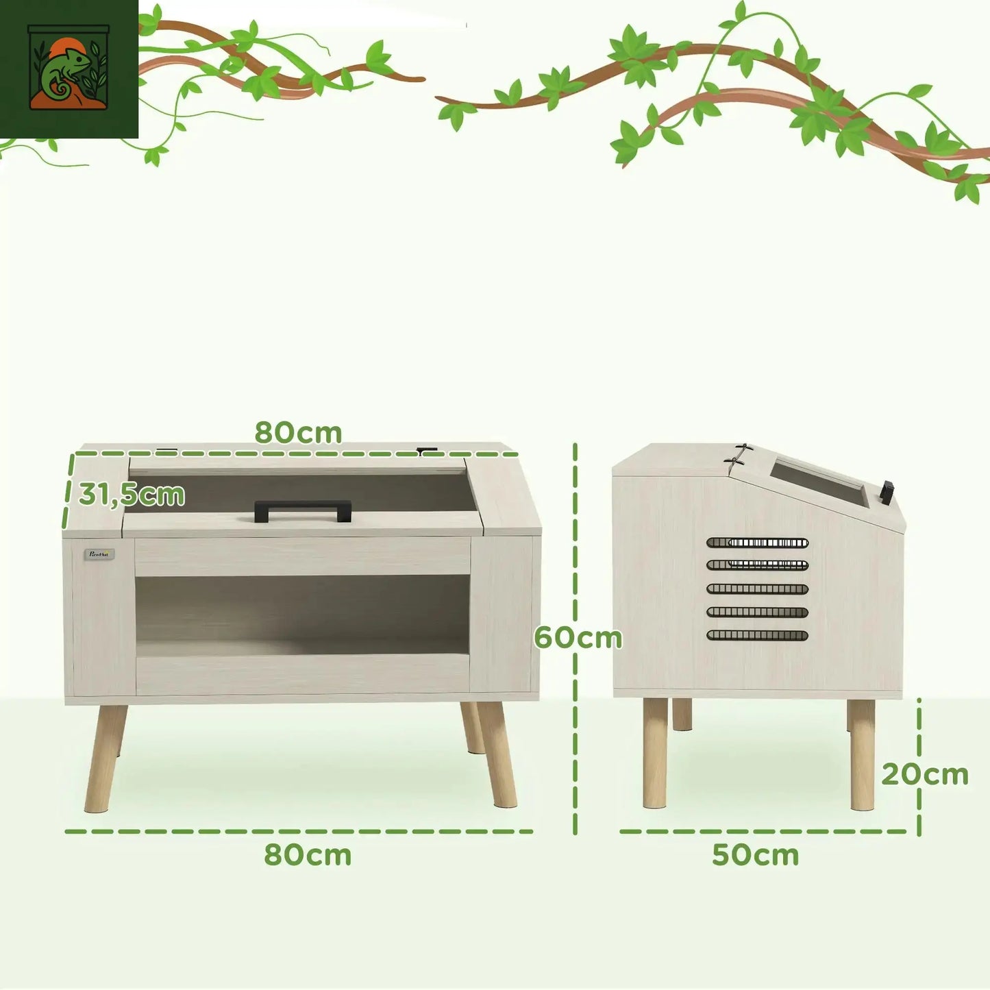 Terrarium pour reptiles Vivarium pour serpents 111L couvercle de fenêtre en verre 80x50x60cm
