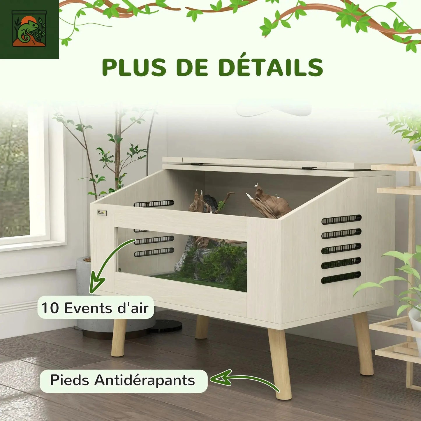 Terrarium pour reptiles Vivarium pour serpents 111L couvercle de fenêtre en verre 80x50x60cm