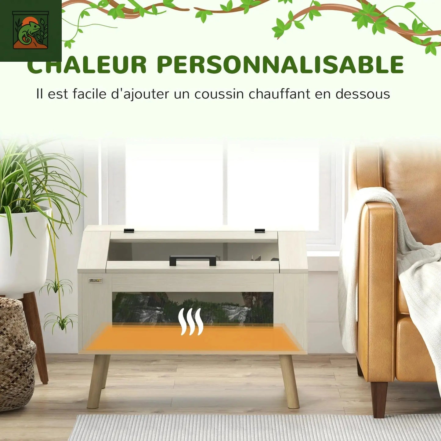 Terrarium pour reptiles Vivarium pour serpents 111L couvercle de fenêtre en verre 80x50x60cm