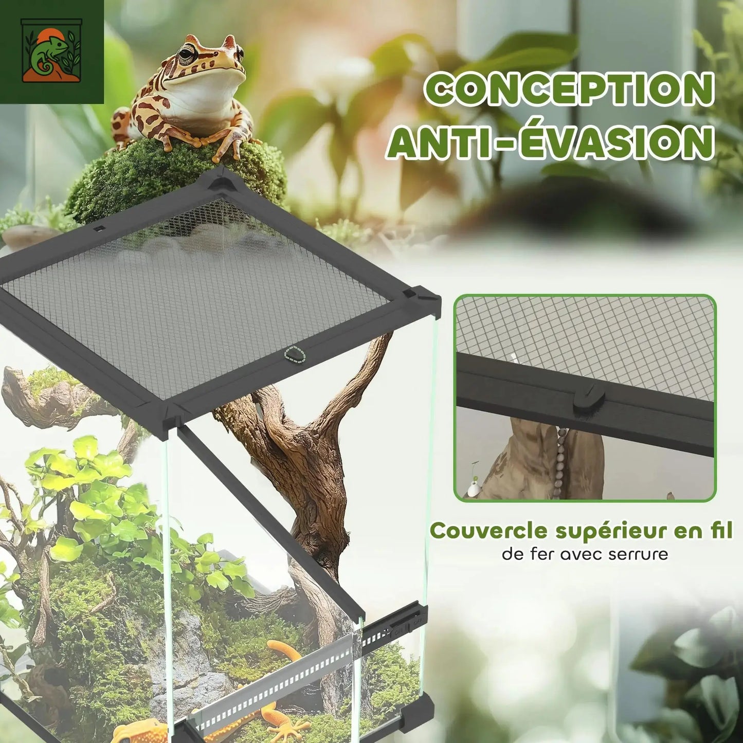 Terrarium à reptiles en verre Vivarium 12L couvercle en maille métallique 20x20x30cm noir maison pour serpents lézards et petits animaux de compagnie