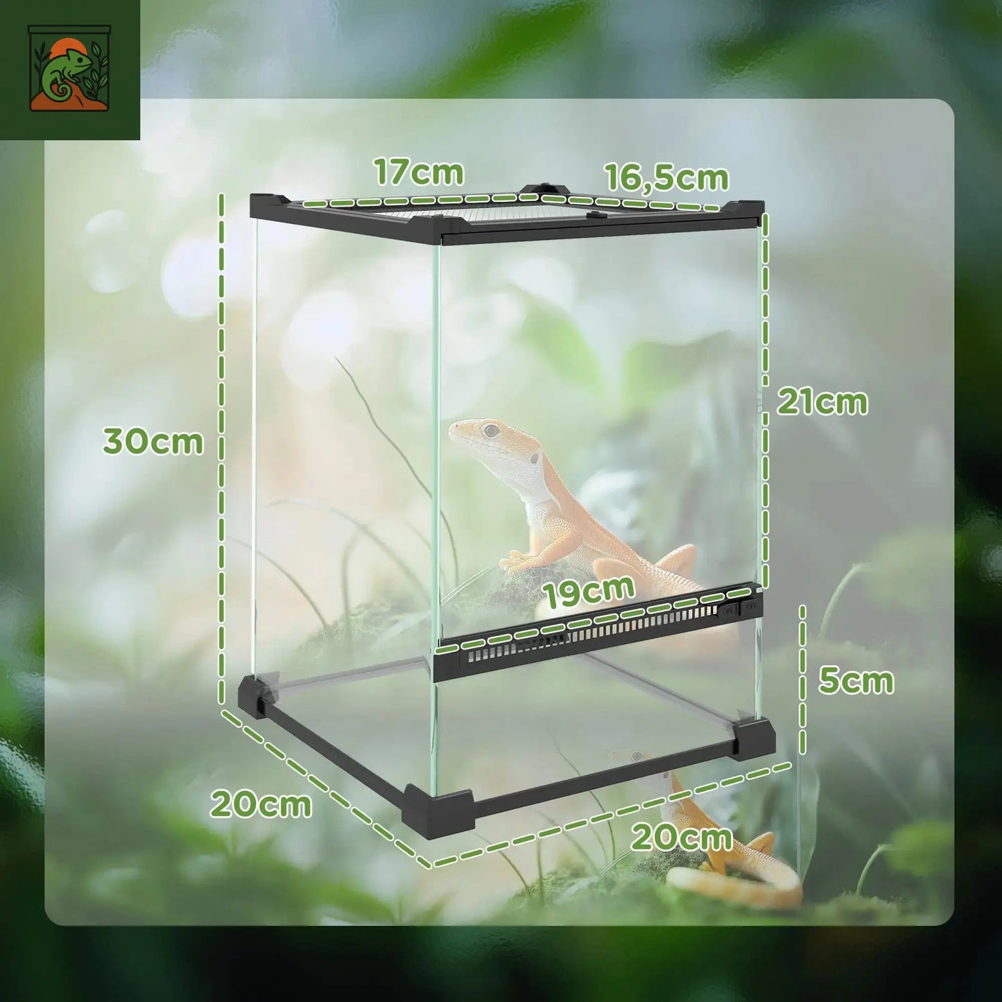 Terrarium à reptiles en verre Vivarium 12L couvercle en maille métallique 20x20x30cm noir maison pour serpents lézards et petits animaux de compagnie