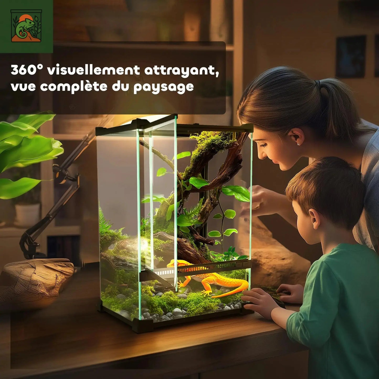 Terrarium à reptiles en verre Vivarium 12L couvercle en maille métallique 20x20x30cm noir maison pour serpents lézards et petits animaux de compagnie