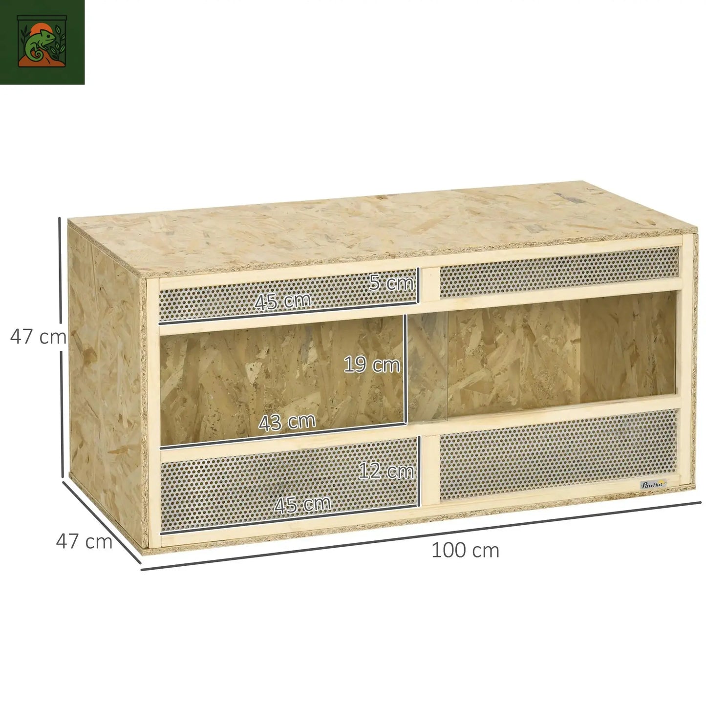 Terrarium OSB en bois pour reptiles avec porte coulissante en verre 100x47x47cm Réservoir d'habitat naturel