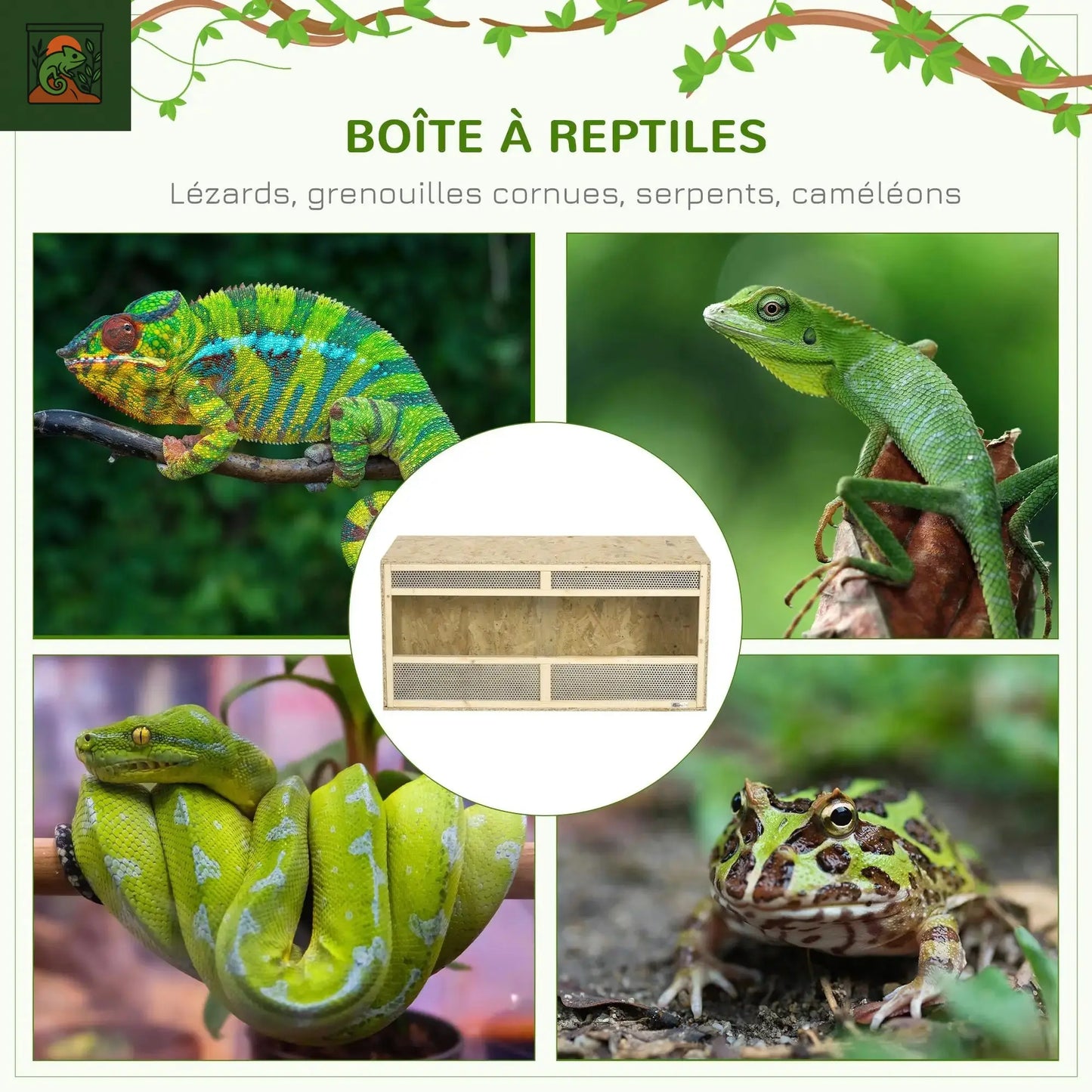 Terrarium OSB en bois pour reptiles avec porte coulissante en verre 100x47x47cm Réservoir d'habitat naturel