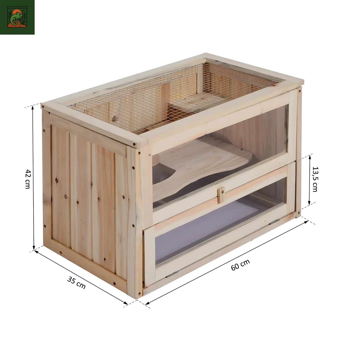 Terrarium en bois et verre avec toit grillagé