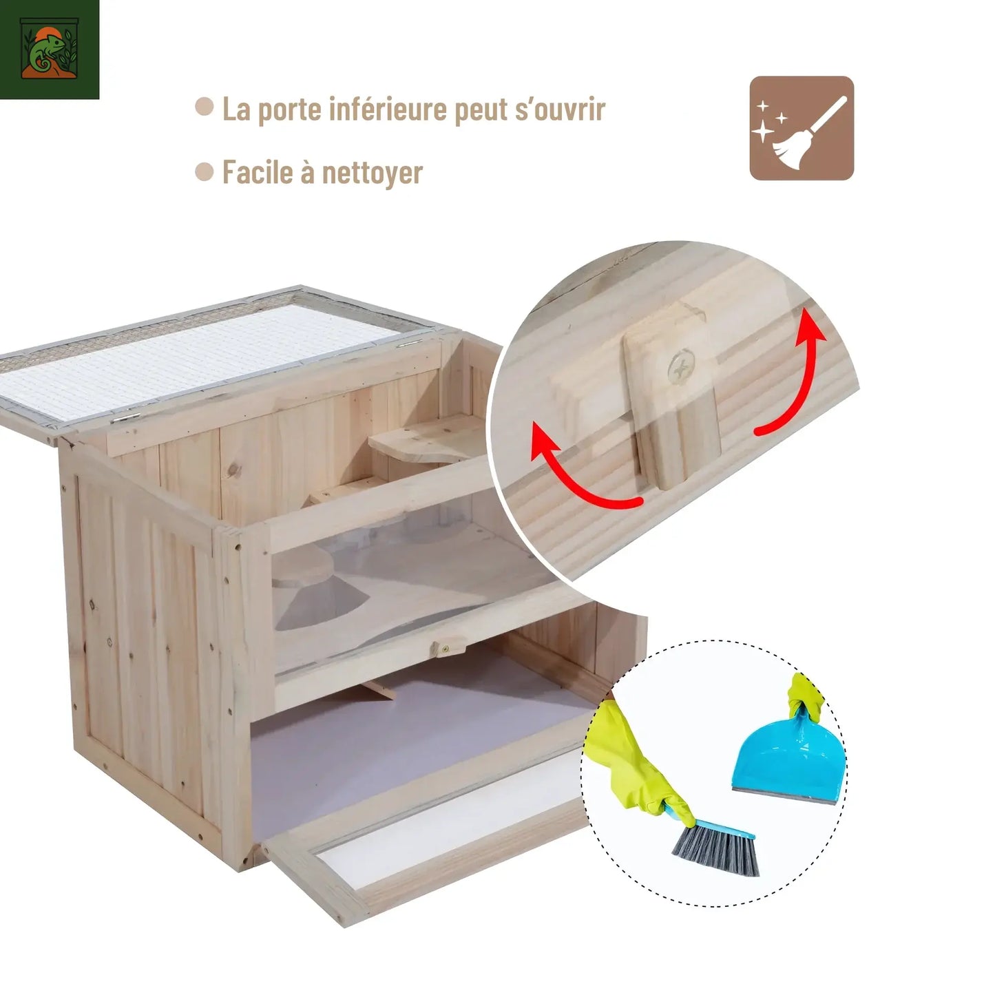 Terrarium en bois et verre avec toit grillagé