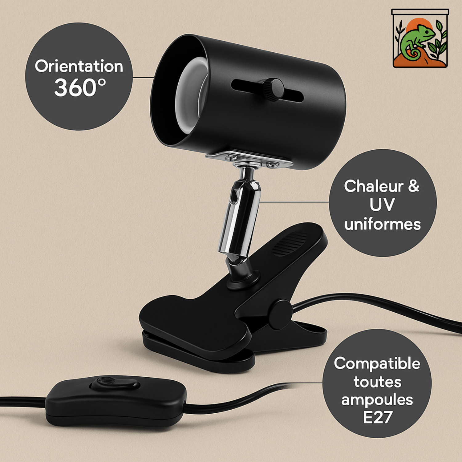 Lampe Chauffante 360° pour Terrarium – Avec Support 