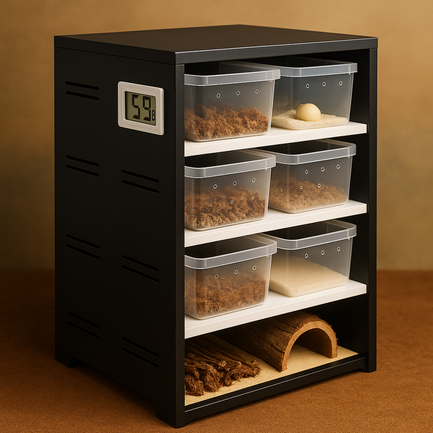 Terrarium Vertical à 4 Tiroirs avec Chauffage et Hygromètre 