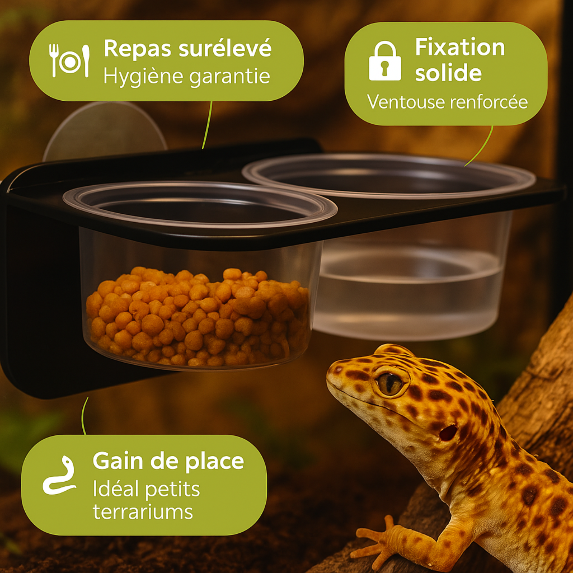 Bol de Nourriture pour Terrarium suspendu à ventouse 