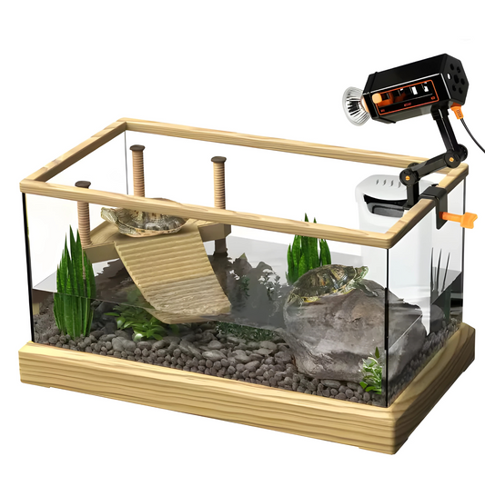 Kit Terrarium Tortue Aquatique–Avec Filtre, Lampe Chauffante & Plateforme de Repos 