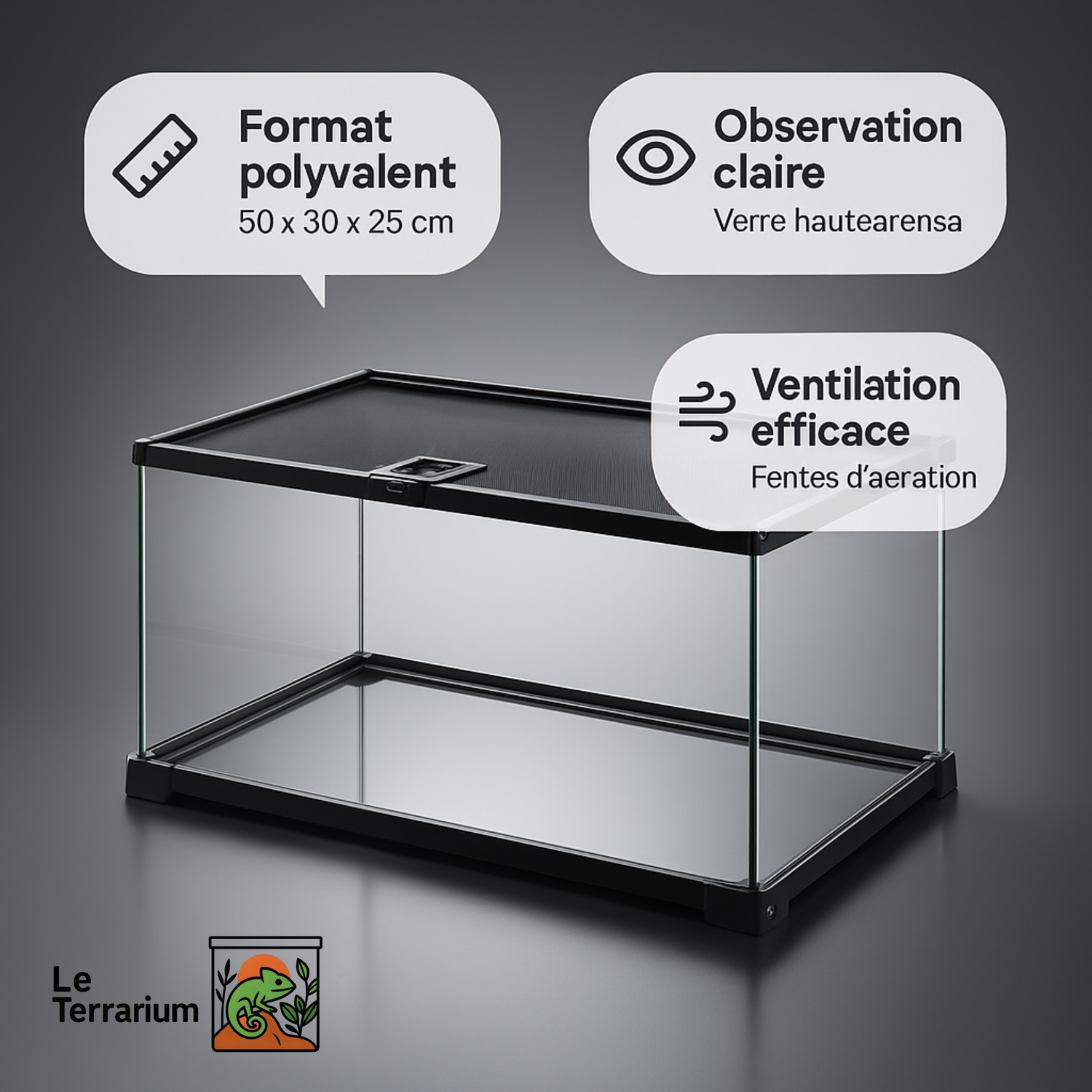 Terrarium en Verre 50×30×25 cm (10 Gallons) 