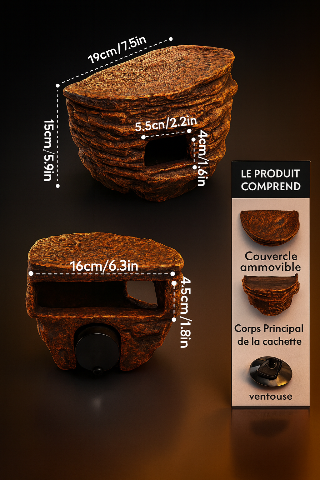 Cachette en Roche pour Terrarium – Abri Suspendu 