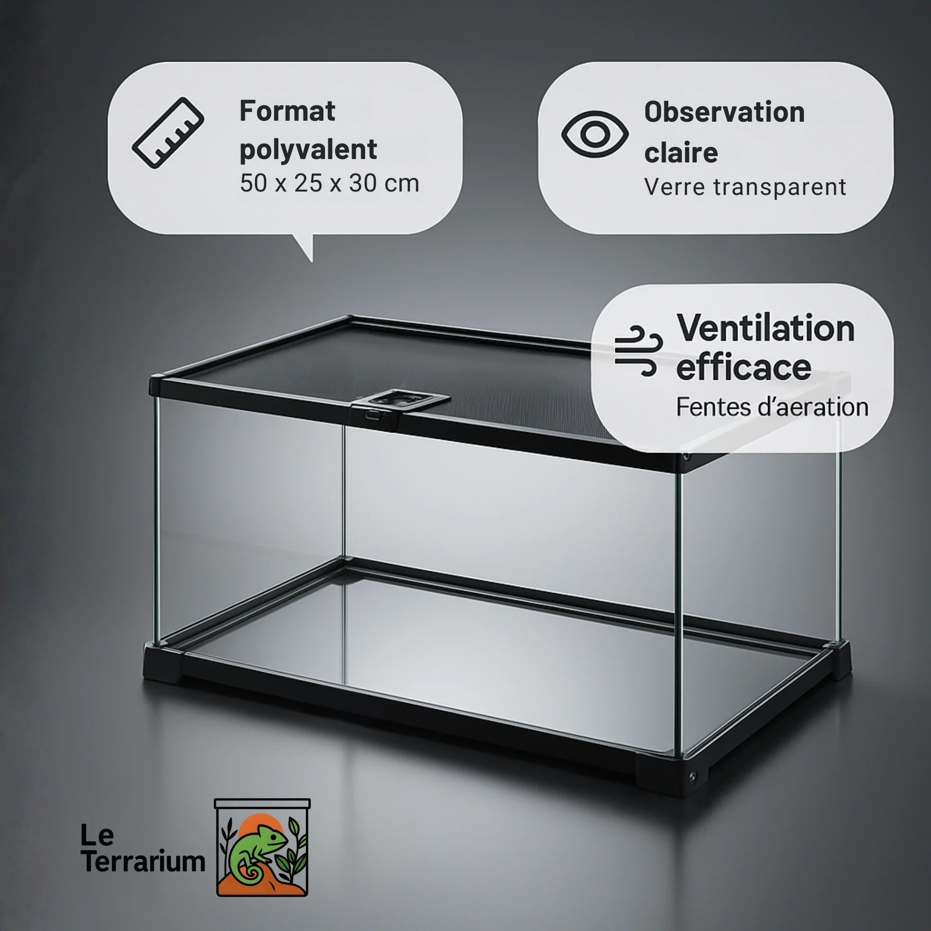 Terrarium avec Couvercle Coulissant (50 × 25 × 30 cm) 