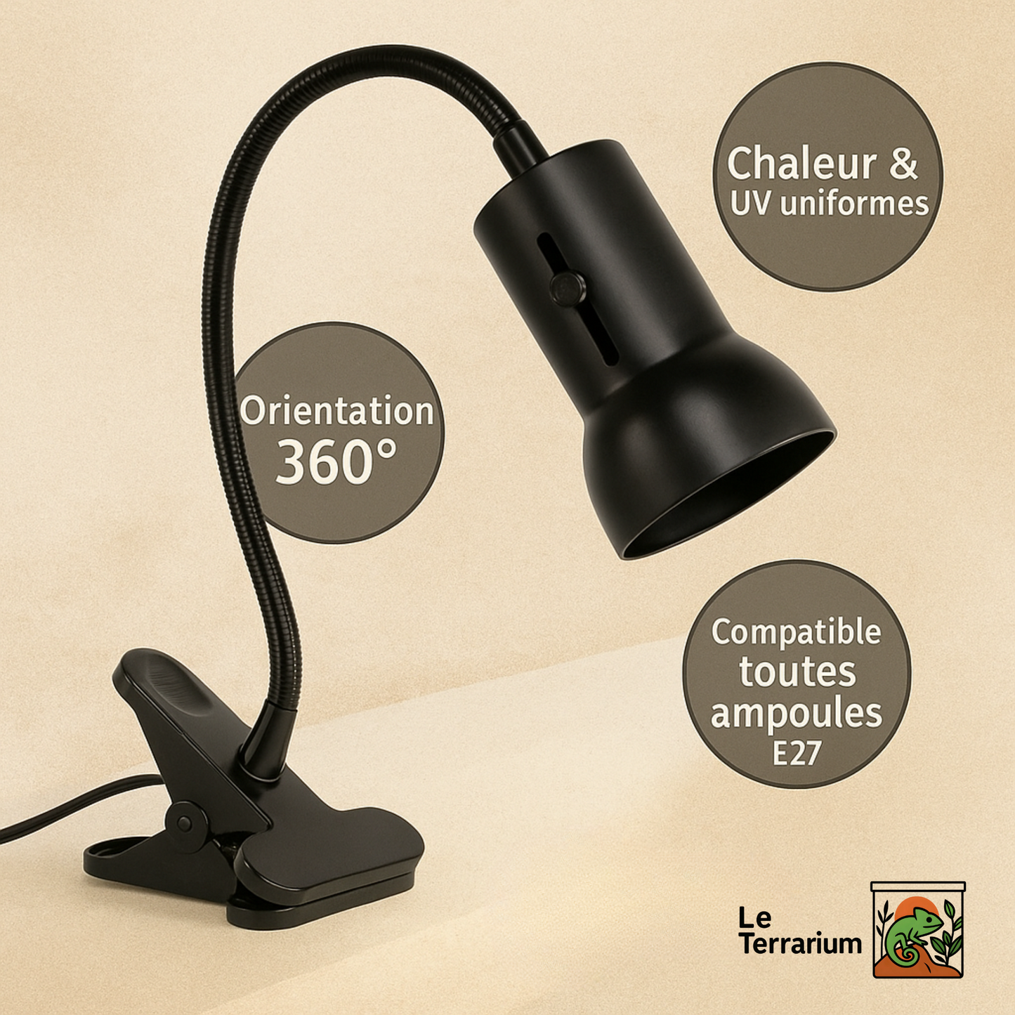 Lampe Chauffante 360° pour Terrarium – Avec Support 