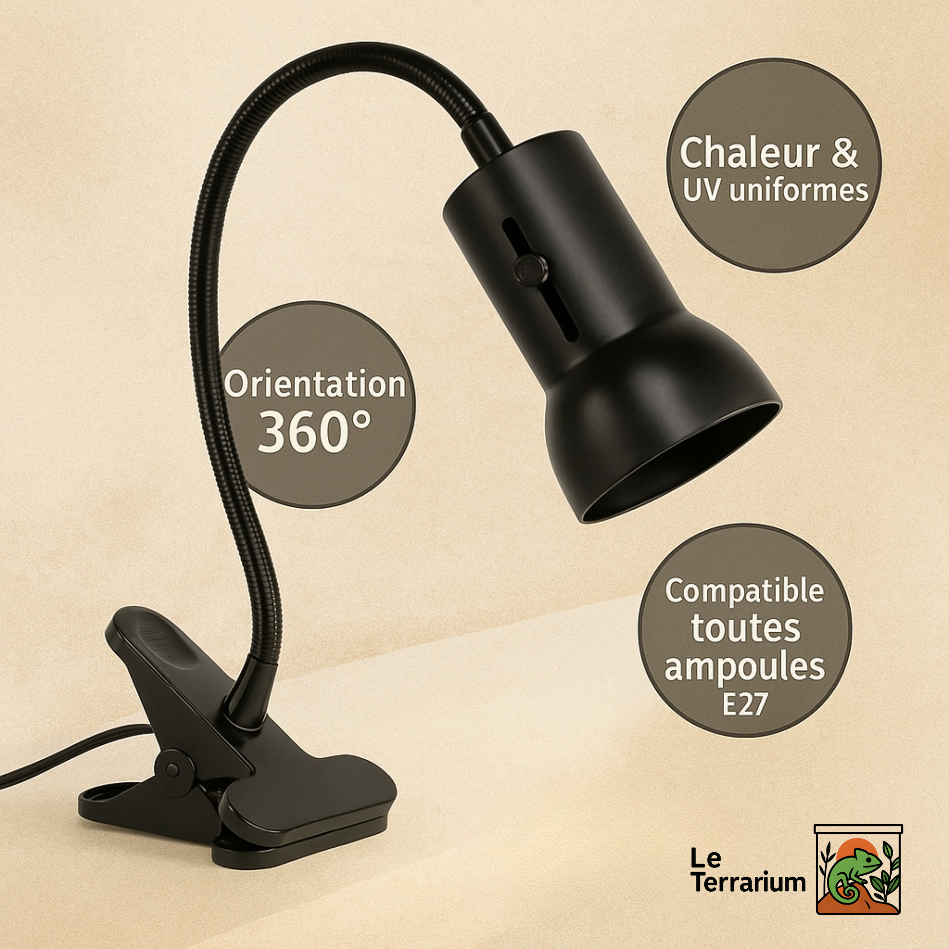 Lampe Chauffante 360° pour Terrarium – Avec Support 