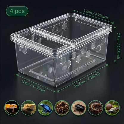 Boîte d’Élevage Transparente pour Reptiles – Lot de 4 
