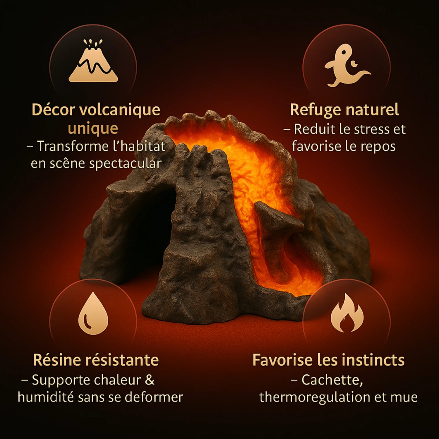 Cachette Volcanique en Résine pour Terrarium – Abri pour Reptiles 