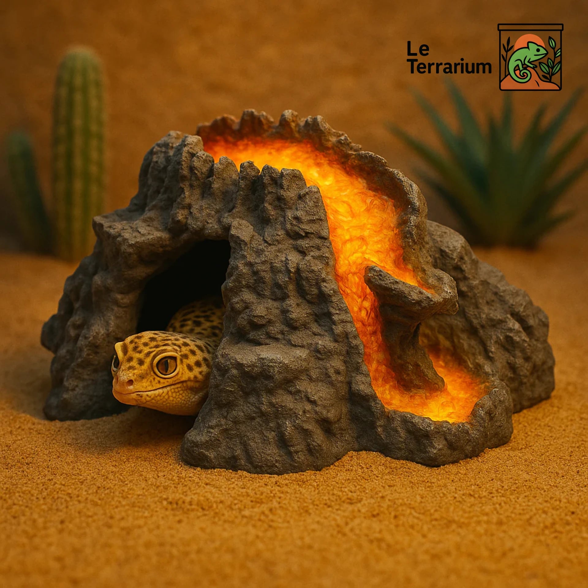 Cachette Volcanique en Résine pour Terrarium – Abri pour Reptiles 