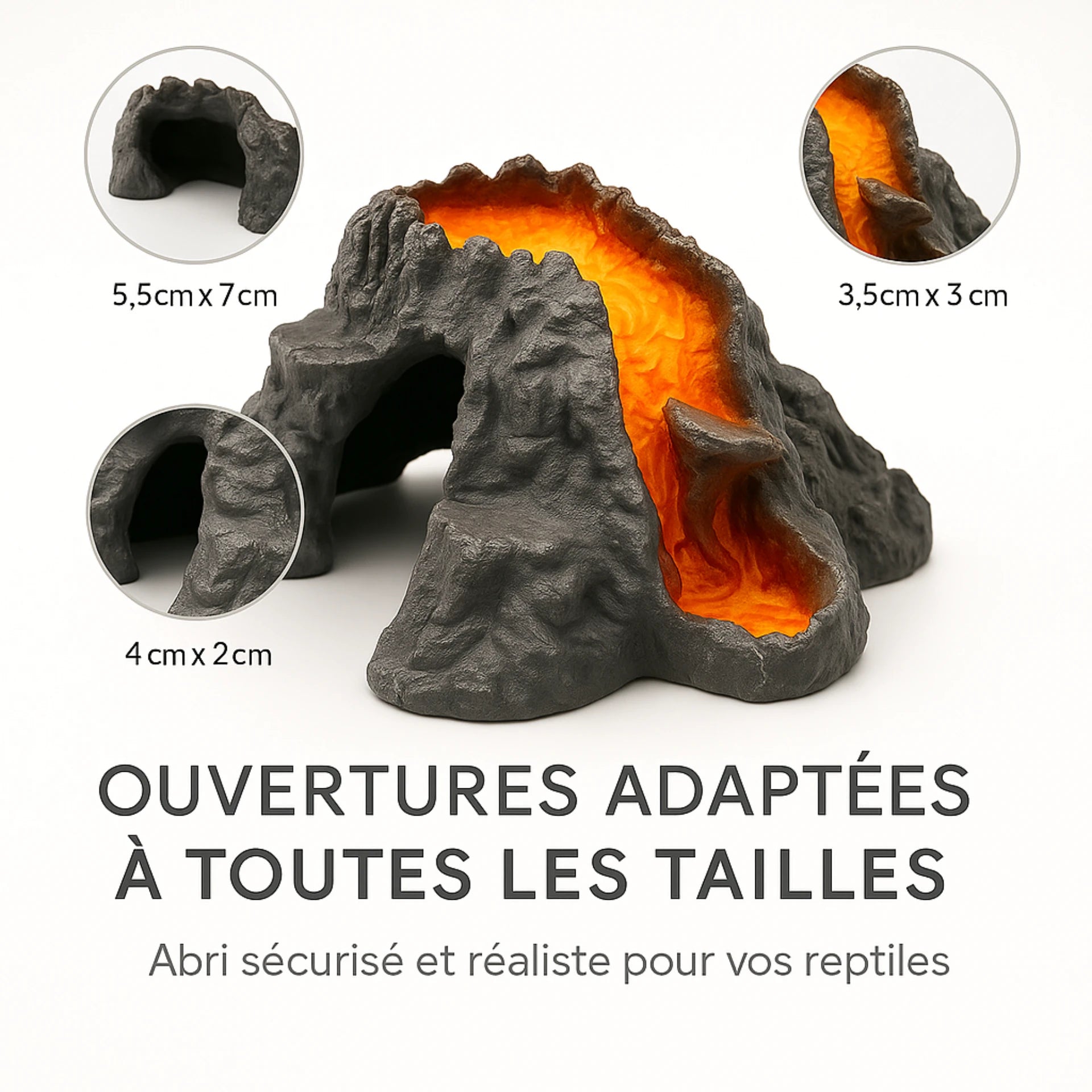 Cachette Volcanique en Résine pour Terrarium – Abri pour Reptiles 