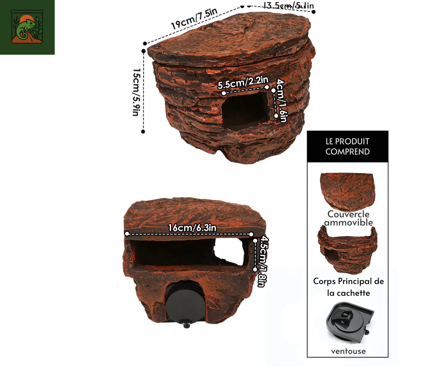 Cachette en Roche pour Terrarium – Abri Suspendu pour Réptiles 