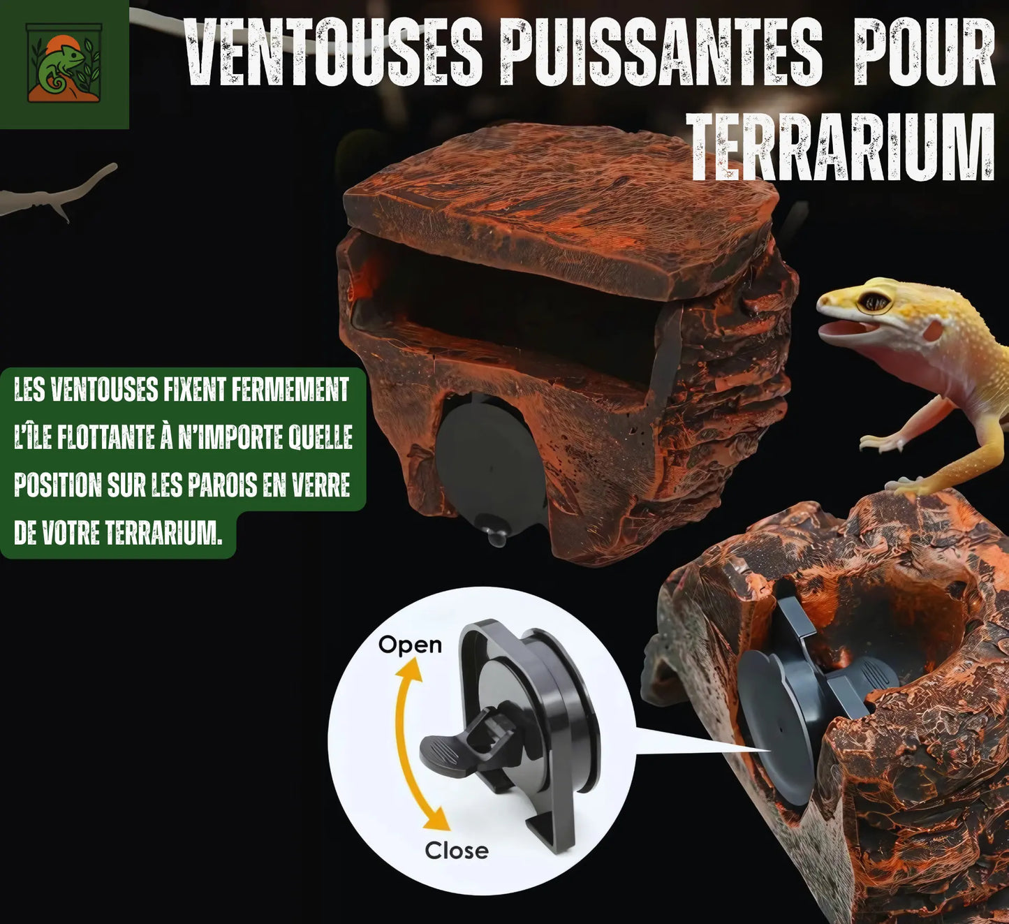 Cachette en Roche pour Terrarium – Abri Suspendu pour Réptiles 