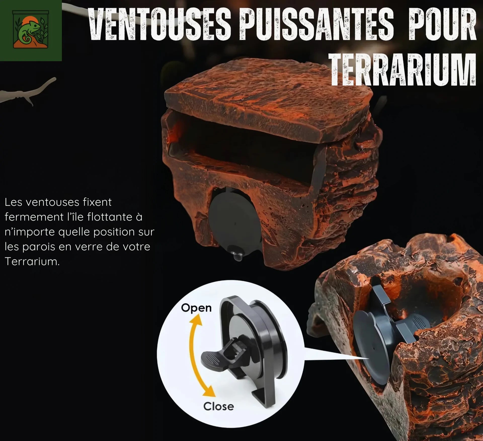 Cachette en Roche pour Terrarium – Abri Suspendu pour Réptiles 