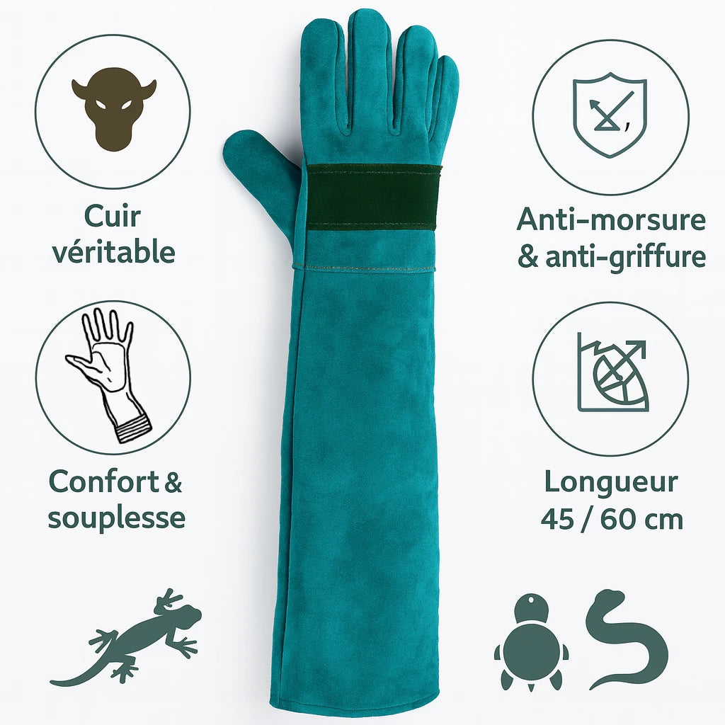Gants Anti-Morsure en Cuir Véritable pour Terrarium 