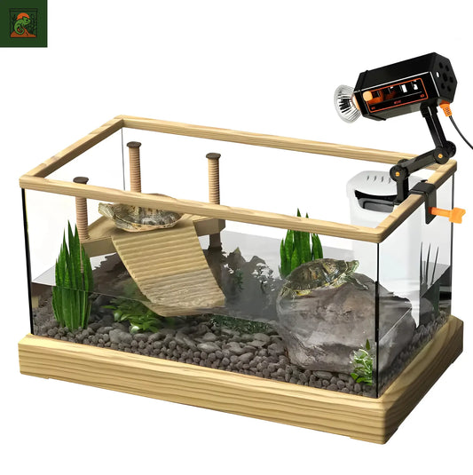 Kit Terrarium Tortue Aquatique–Avec Filtre, Lampe Chauffante & Plateforme de Repos 