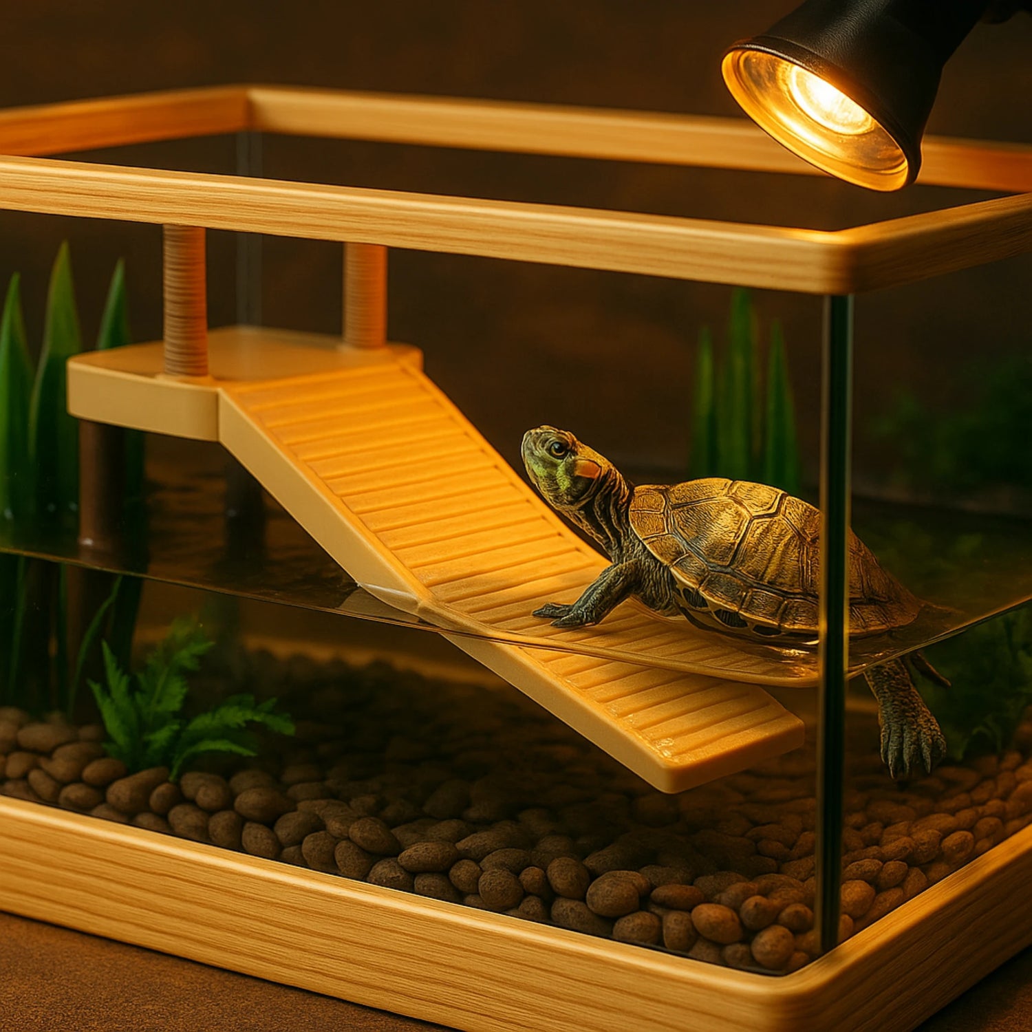 Kit Terrarium Tortue Aquatique–Avec Filtre, Lampe Chauffante & Plateforme de Repos 