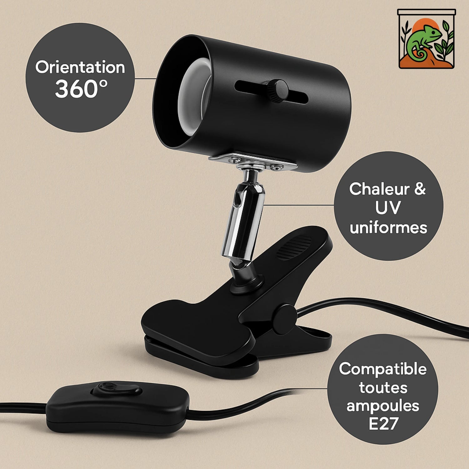 Lampe Chauffante 360° pour Terrarium – Avec Support 