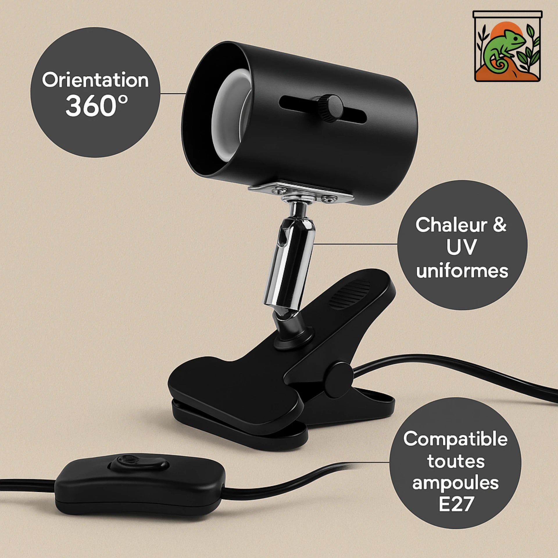 Lampe Chauffante 360° pour Terrarium – Avec Support 
