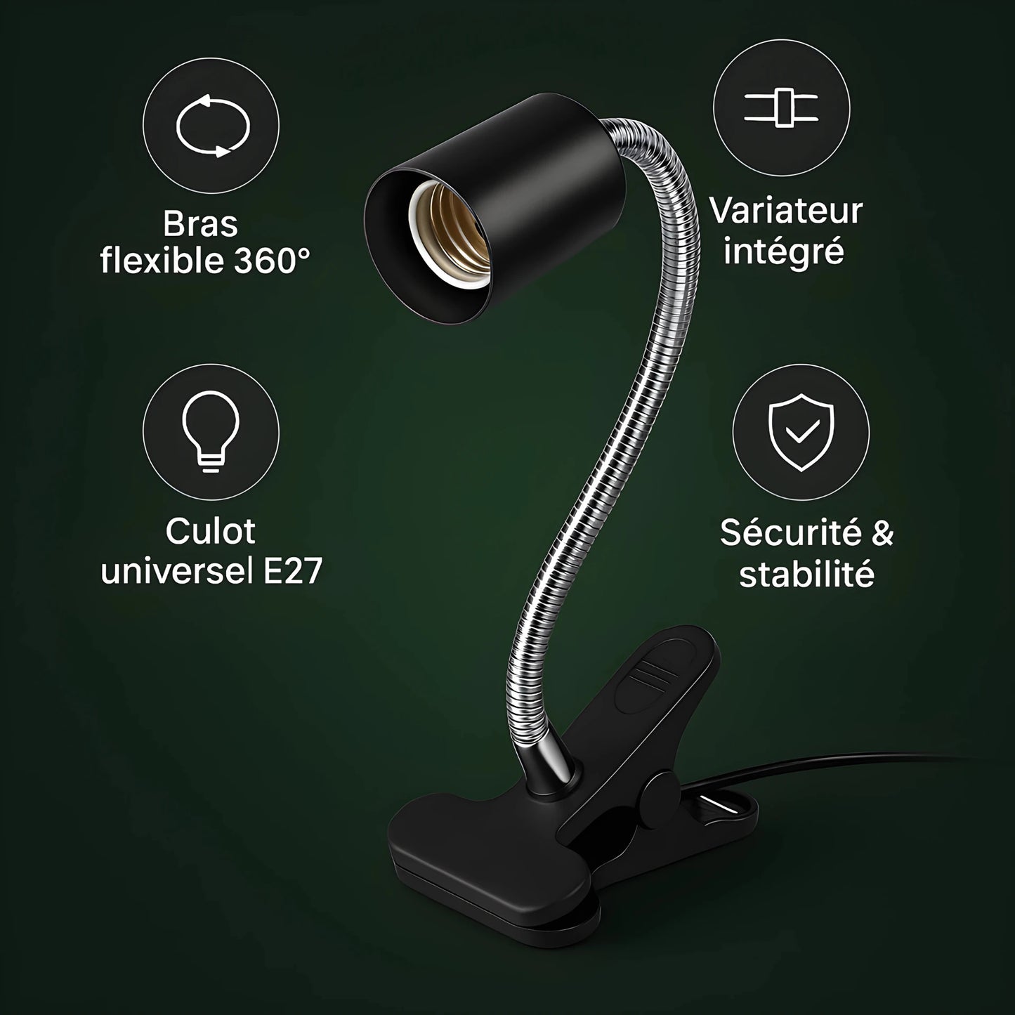 Lampe Chauffante pour Terrarium à Pince – Bras Flexible & Variateur 
