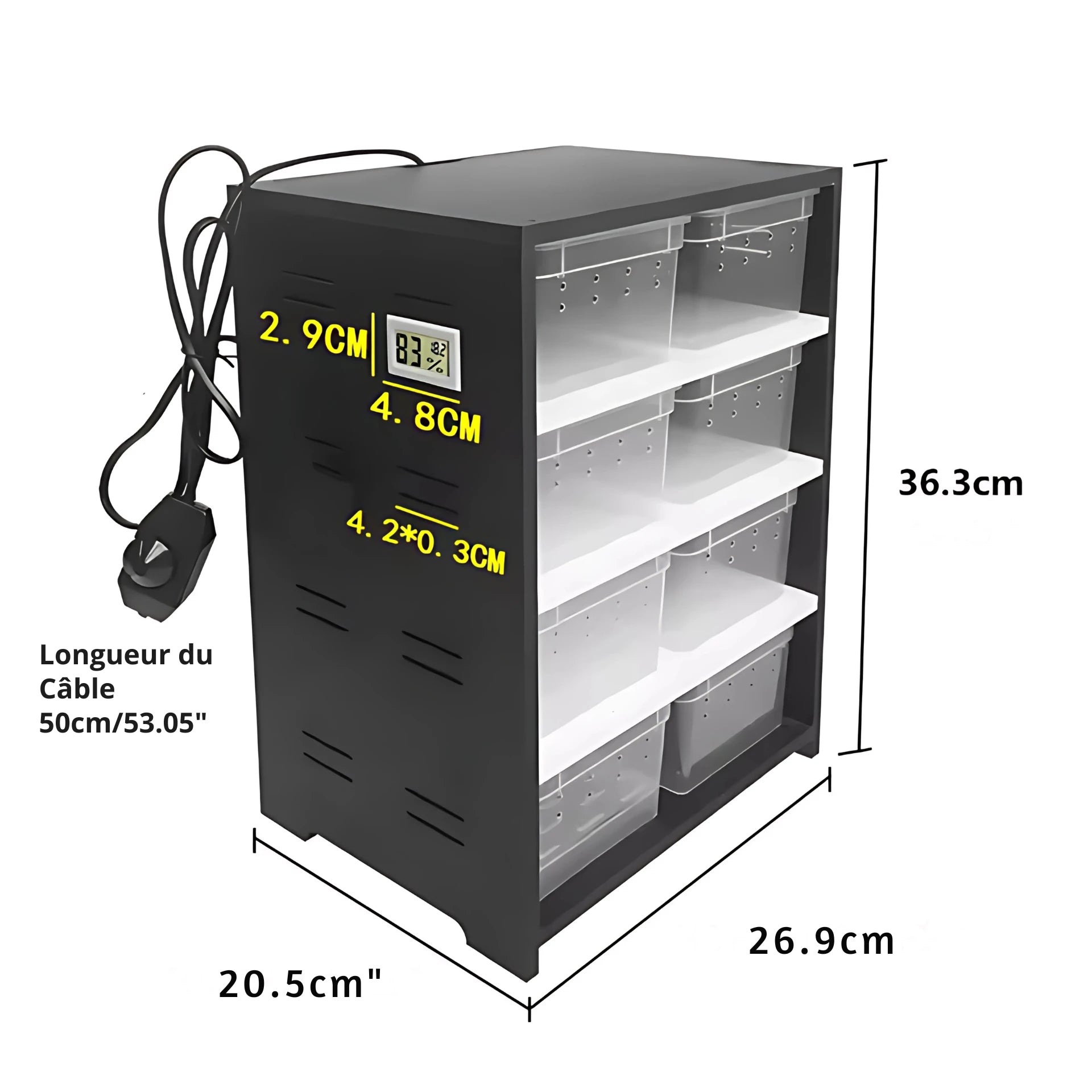 Terrarium Vertical à 4 Tiroirs avec Chauffage et Hygromètre 