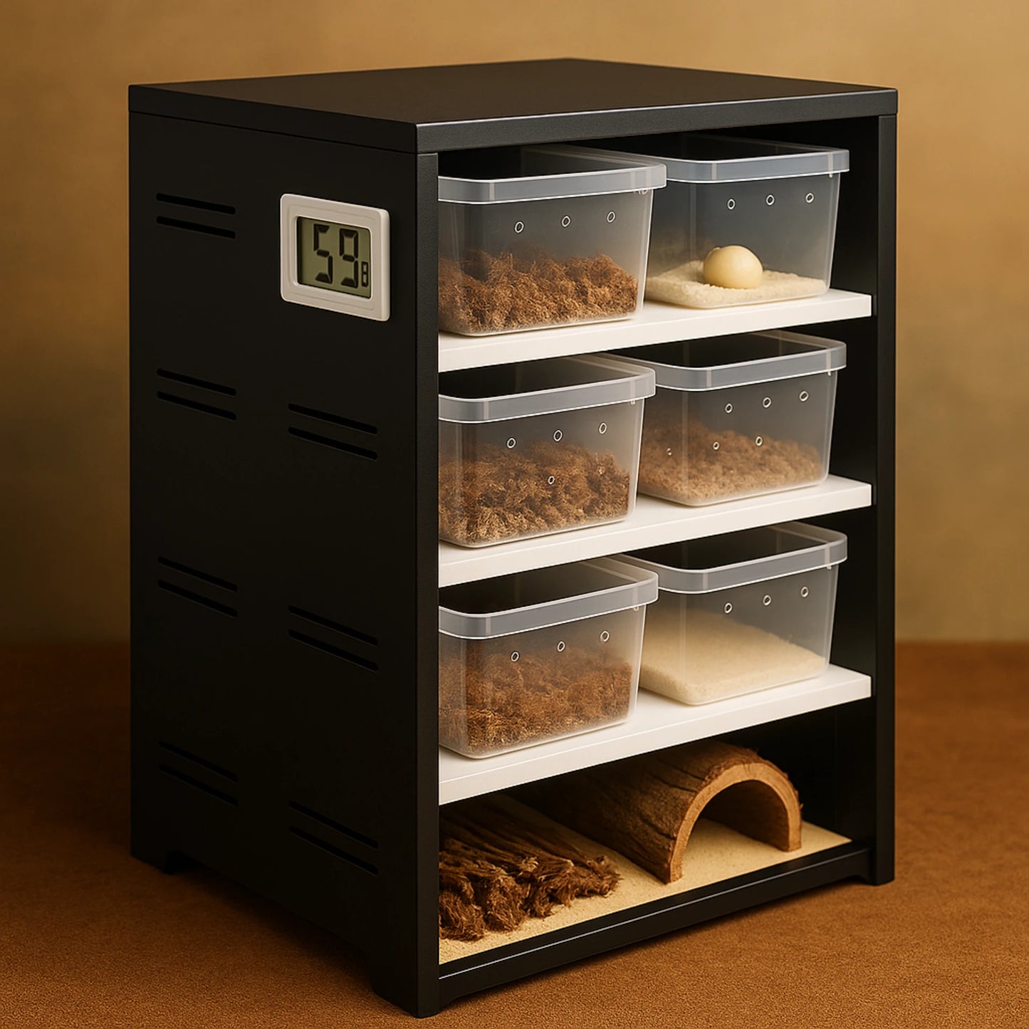 Terrarium Vertical à 4 Tiroirs avec Chauffage et Hygromètre 