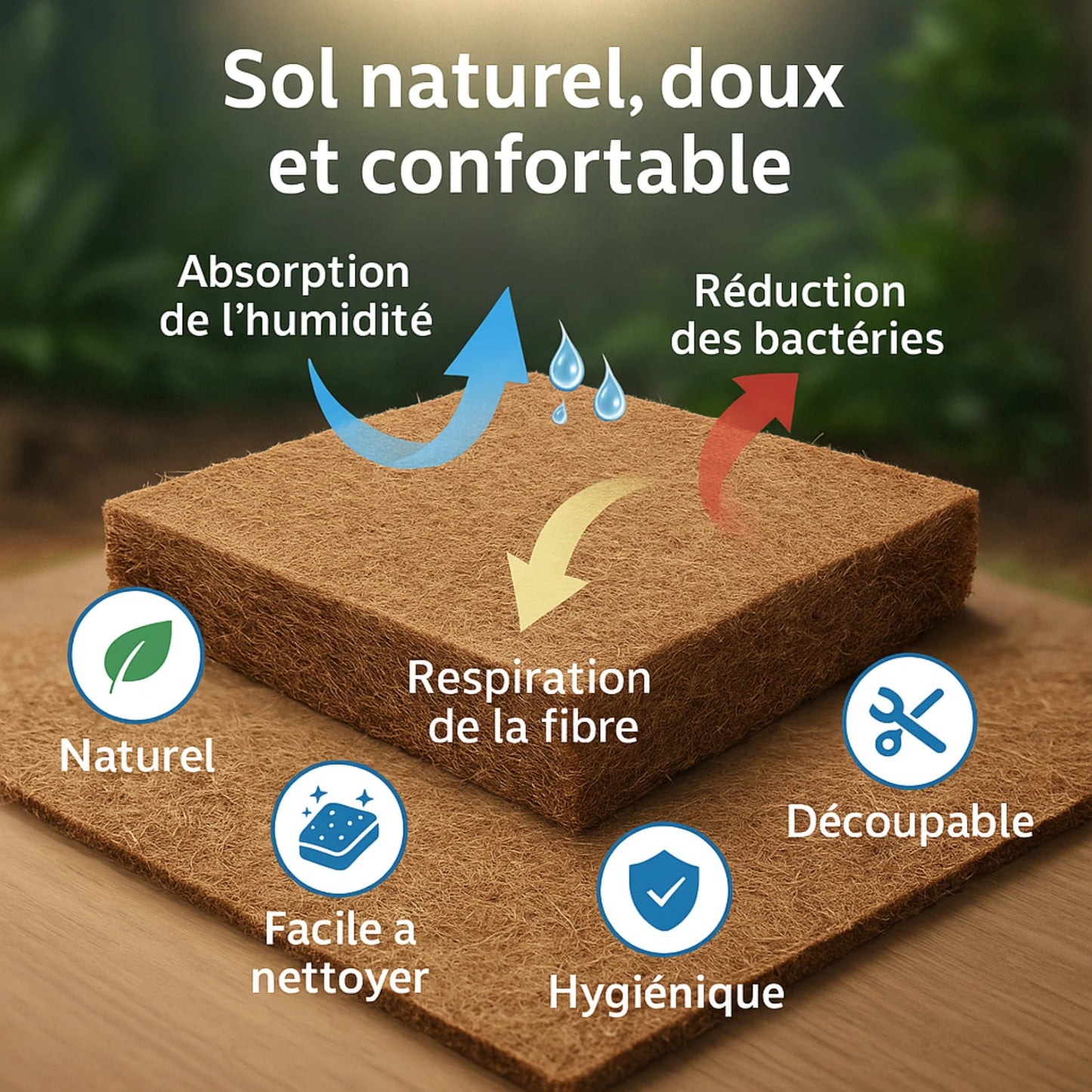 Tapis de fibres de coco pour terrarium – Sol naturel et absorbant 