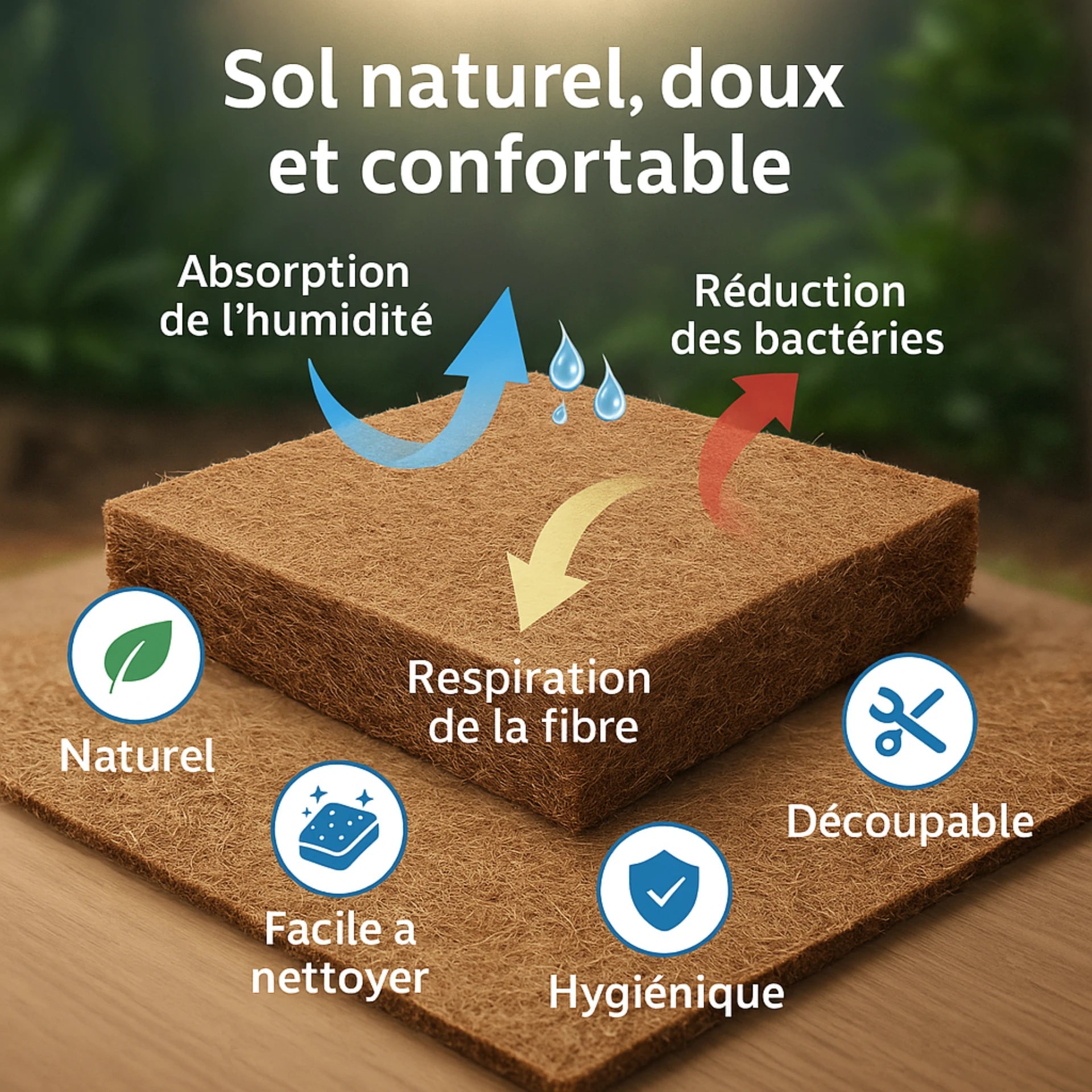 Tapis de fibres de coco pour terrarium – Sol naturel et absorbant 