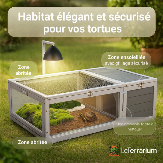 Terrarium Enclos en Bois, Sécurisé et Élégant pour Tortue 