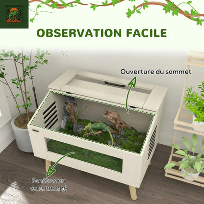 Terrarium pour reptiles Vivarium pour serpents 111L couvercle de fenêtre en verre 80x50x60cm 