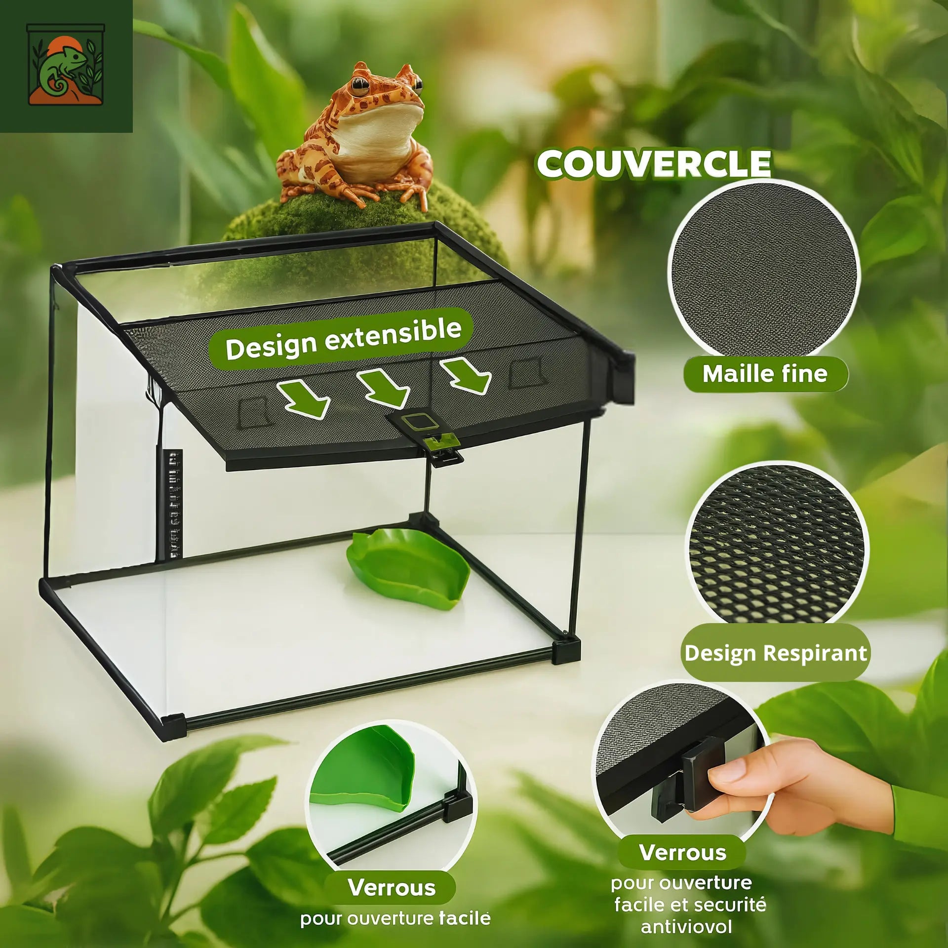 Terrarium Reptiles 50×30×35 cm – En Verre avec Couvercle Métallique 