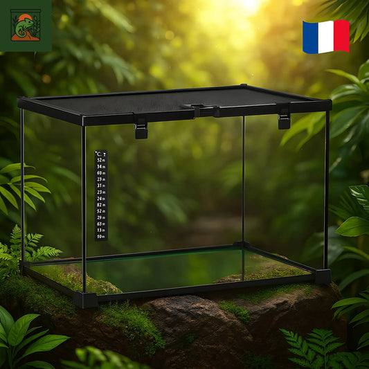 Terrarium Reptiles 50×30×35 cm – En Verre avec Couvercle Métallique 