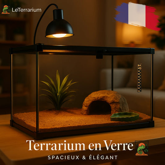 Terrarium Reptiles 50×30×35 cm – En Verre avec Couvercle Métallique 