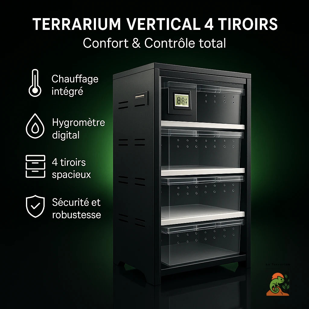 Terrarium Vertical à 4 Tiroirs avec Chauffage et Hygromètre 