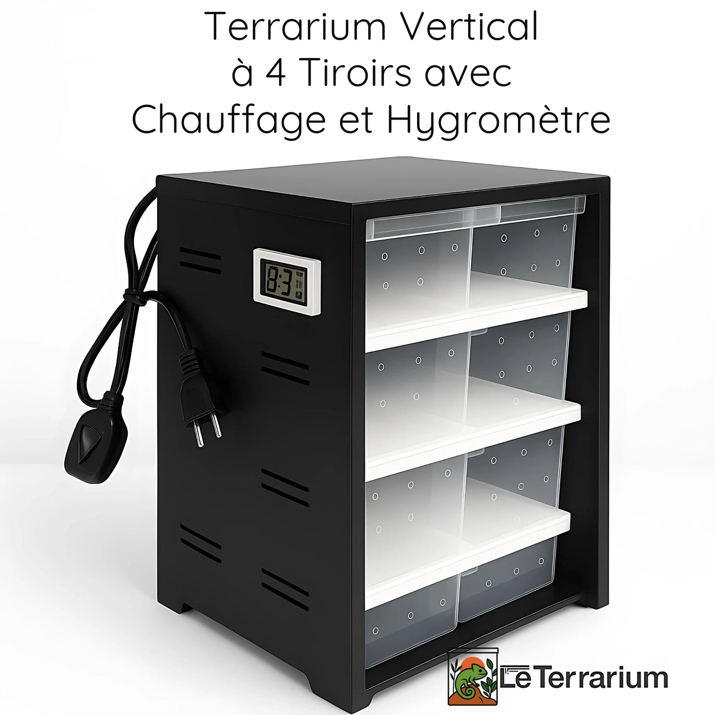 Terrarium Vertical à 4 Tiroirs avec Chauffage et Hygromètre 